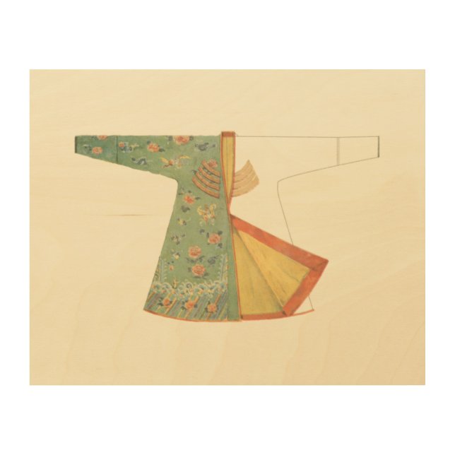 Drawing of Half-Finished Kimono Wood Wall Art (Front)