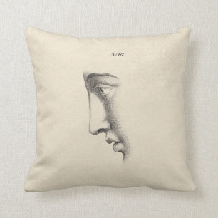 Drawing of Handsome Man's Face Antique French Throw Pillow