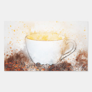 Drawing of Hot Cup of Coffee Good Morning Sunshine Rectangular Sticker
