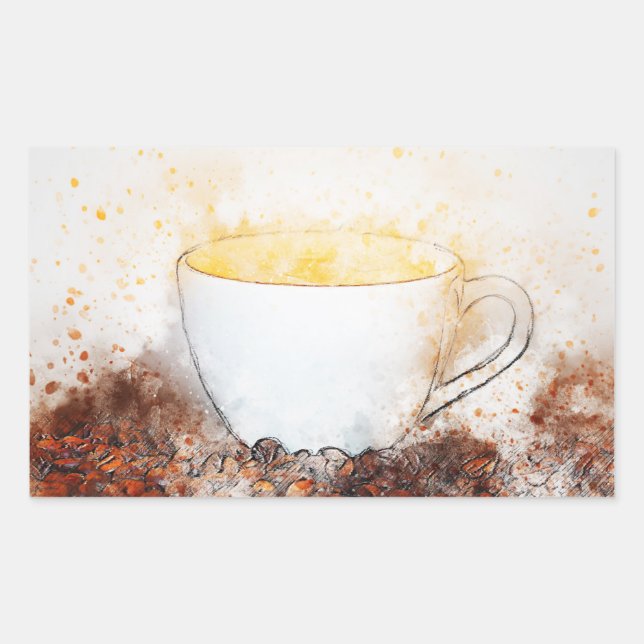 Drawing of Hot Cup of Coffee Good Morning Sunshine Rectangular Sticker (Front)