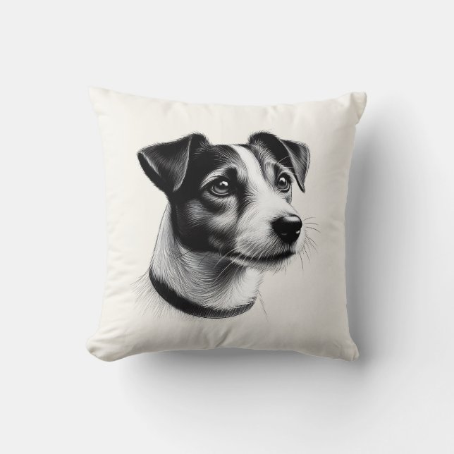 Drawing of Jack Russell Terrier Throw Pillow (Front)