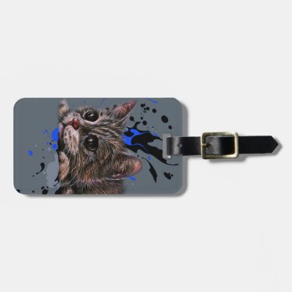 Drawing of Kitten as Cat with Paint Art Luggage Tag