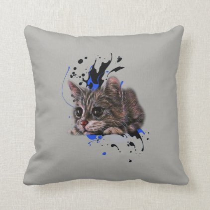 Drawing of Kitten as Cat with Paint Art Pillow