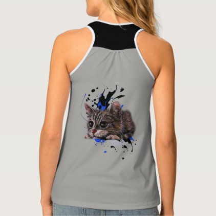 Drawing of Kitten as Cat with Paint Art Tank Top