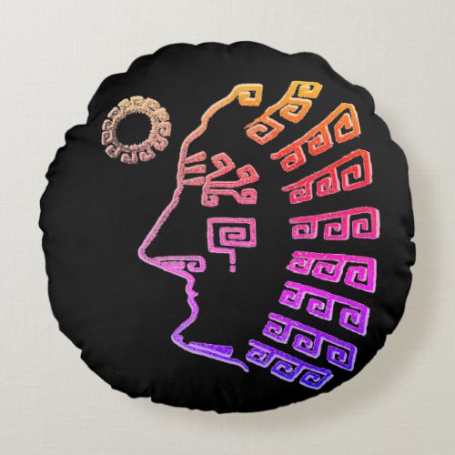 Drawing of Machu Picchu Silhouette Round Pillow