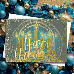 Drawing of Menorah Gray Yellow Blue Happy Hanukkah Holiday Card<br><div class="desc">Holiday themed items designed by Umua. Printed and shipped by Zazzle or their affiliates.</div>