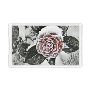 Drawing of pink roses acrylic tray