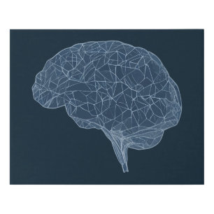 Drawing of Polygonal Brain - Neural Network Faux Canvas Print