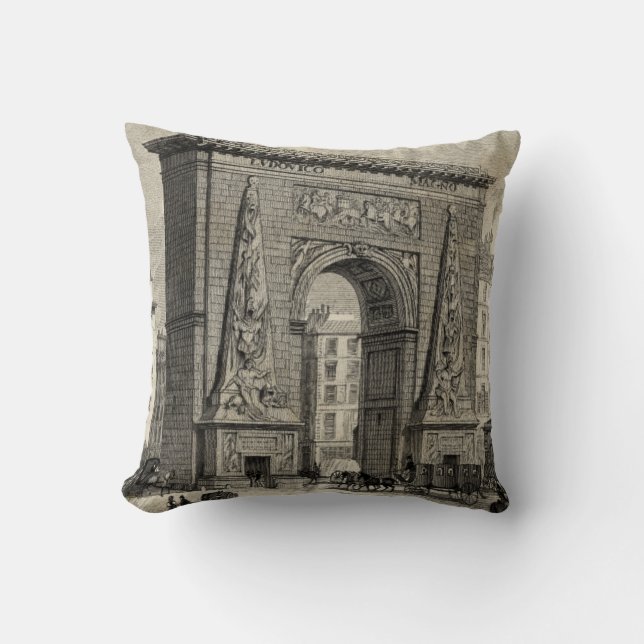 Drawing of Porte Saint-Denis Monument Throw Pillow (Front)