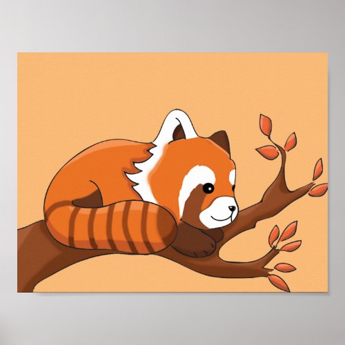 Drawing of Red Panda in Tree Poster