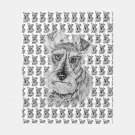 Drawing Of Schnauzer Dog Art Fleece Blanket