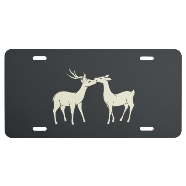 Drawing Of Sweet Deer Couple License Plate (Front)
