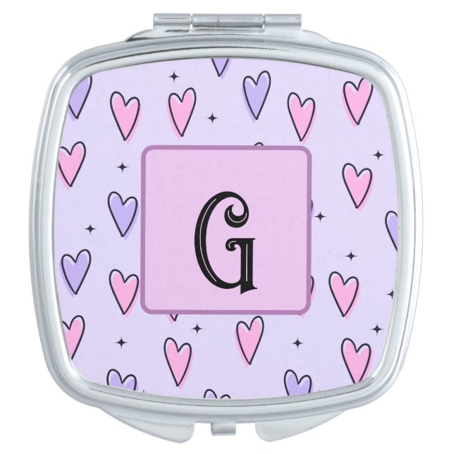 Drawing of Whimsical Small Hearts Pink Purple  Compact Mirror (Front)