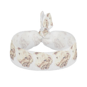 Drawing of White Bulldog on Hair Tie