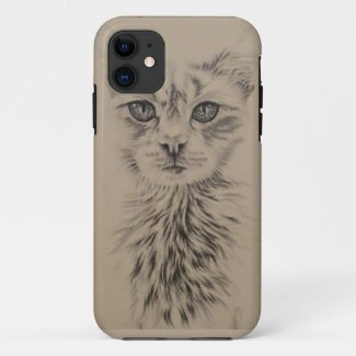 Drawing of White Cat on Phone Case