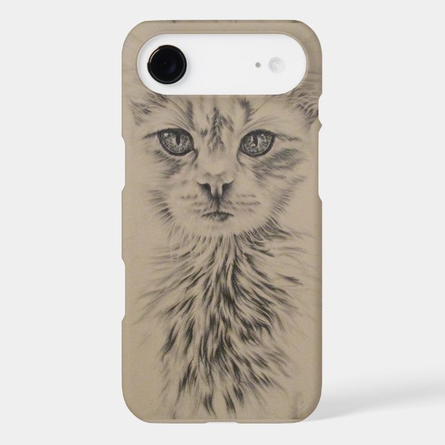 Drawing of White Cat on Phone Case (Back)
