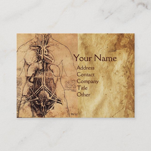 Drawing of Woman’s Torso Antique Brown Parchment Business Card (Front)