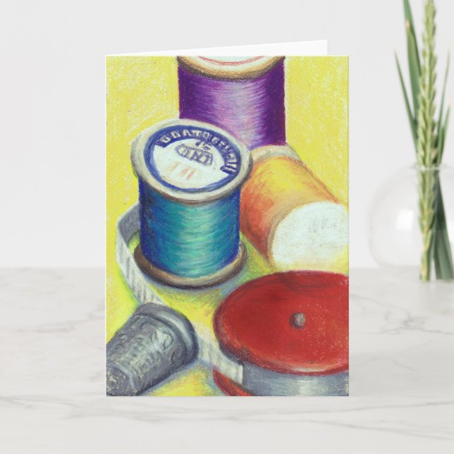 Drawing of Wooden Spools for Quilters - Greeting C Card (Front)