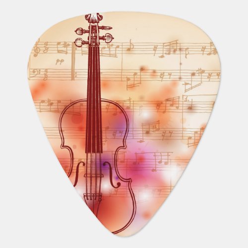 Drawing on watercolor background of violin guitar pick