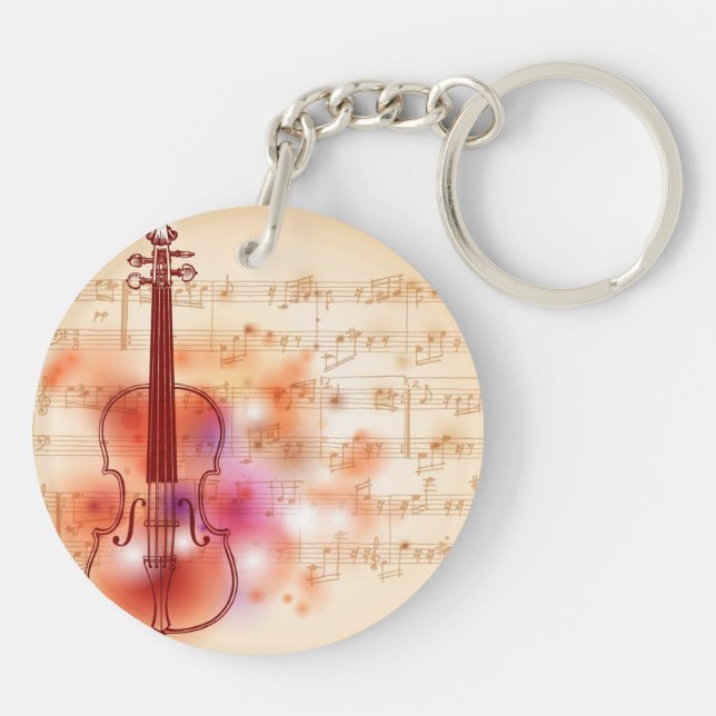 Drawing on watercolor background of violin keychain (Back)