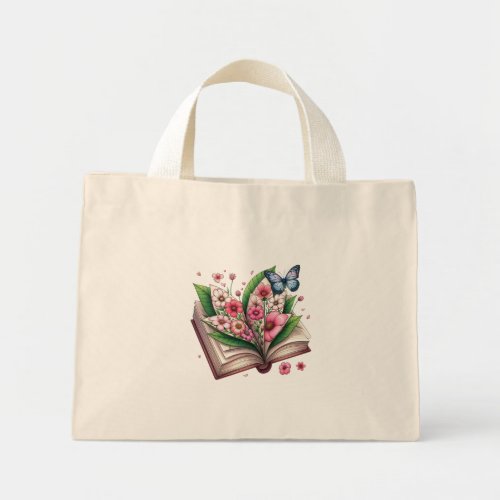 Drawing Open Book and Blossom with butterfly Mini Tote Bag