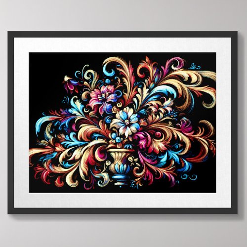 Drawing Pastel Abstract Floral Flourish Poster