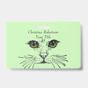 Drawing Pretty Cat Face Bright Eyes Light Green Badge