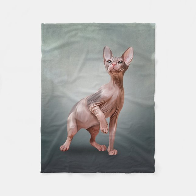 Drawing Sphynx kitten Fleece Blanket (Front)
