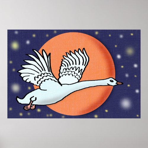 Drawing swan flying poster