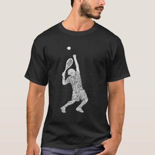 Drawing Tennis Player Serve Sports T_Shirt