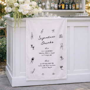 Drawing Wedding Signature Drinks Fabric Sign