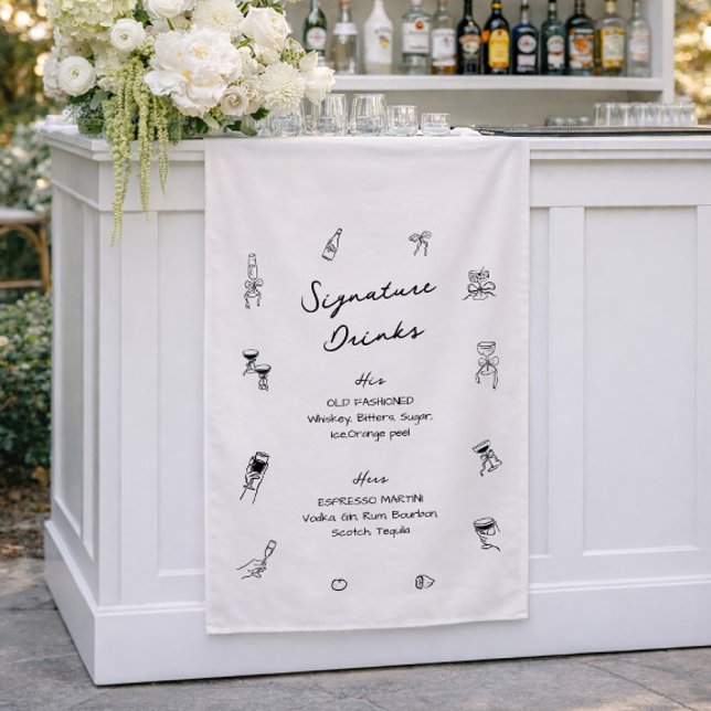 Drawing Wedding Signature Drinks Fabric Sign (Creator Uploaded)
