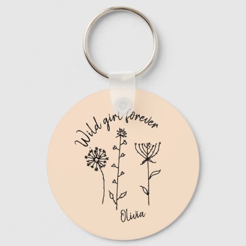 Drawing Wild Flower Girl Name Keychain