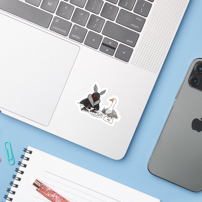Drawing With Moth And Goose Sticker (Laptop w/ iPhone)