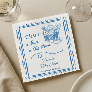 Drawn Blue Bun in the Oven Baby Shower Party Napkins