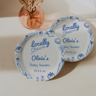 Drawn Blue Locally Grown Vegie Baby Boy Shower Paper Plates