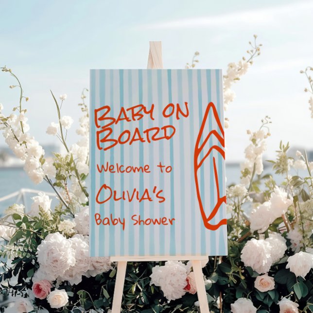 Drawn Blue Orange Summer Baby On Board Baby Shower (Creator Uploaded)