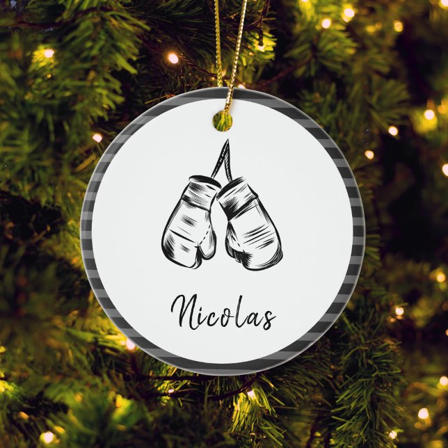 Drawn Boxing Gloves Design Striped Personalized Ceramic Ornament (Creator Uploaded)