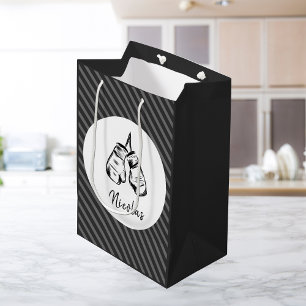 Drawn Boxing Gloves Design Striped Personalized Medium Gift Bag