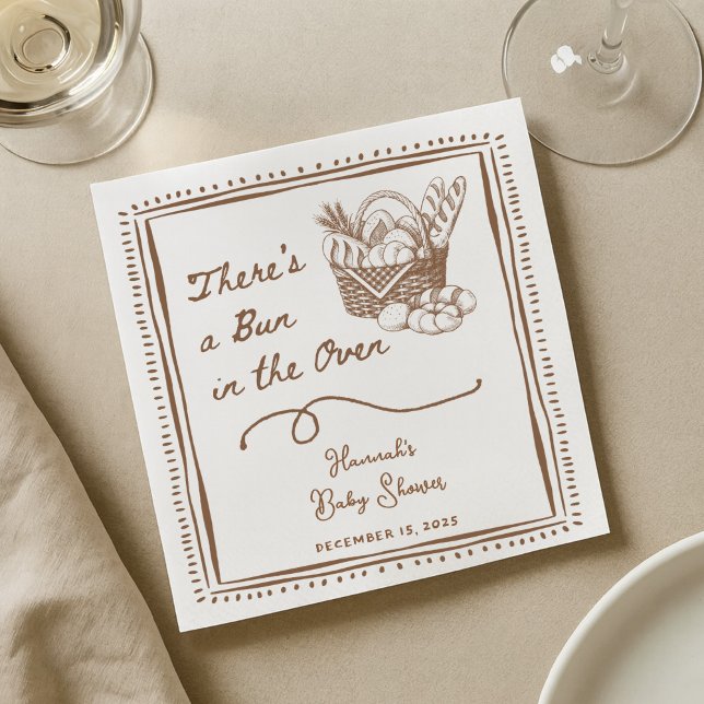 Drawn Brown Bun in the Oven Baby Shower Party Napkins (Creator Uploaded)