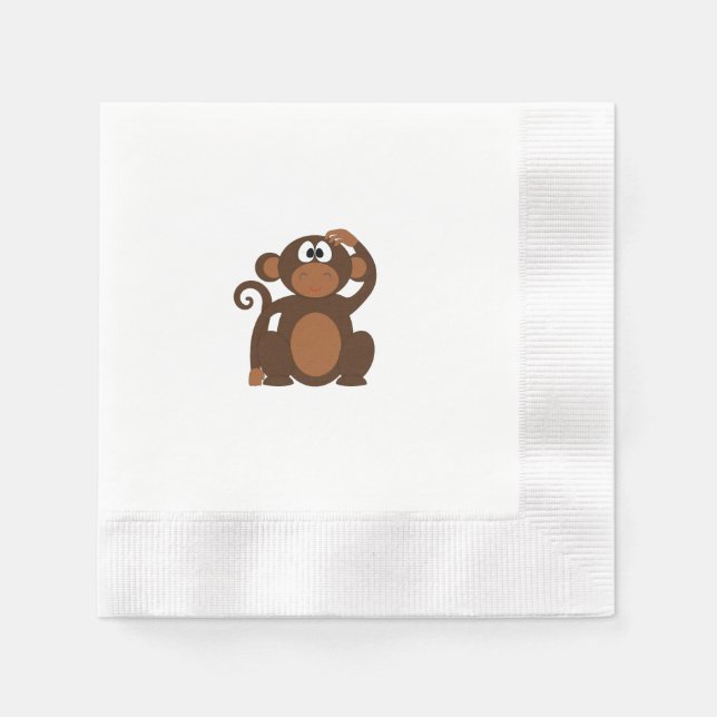 Drawn Brown Cartoon monkey scratching head Napkins (Front)