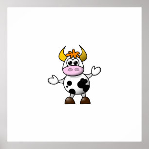 Drawn Cartoon Black and White Cow Bull Poster