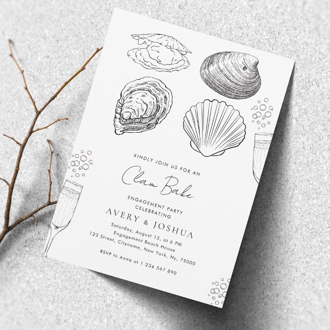 Drawn Champagne Clam Bake Engagement Party Invitation (Creator Uploaded)