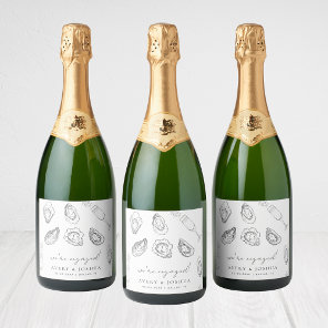 Drawn Champagne & Oysters Roast Engagement Favor Sparkling Wine Label