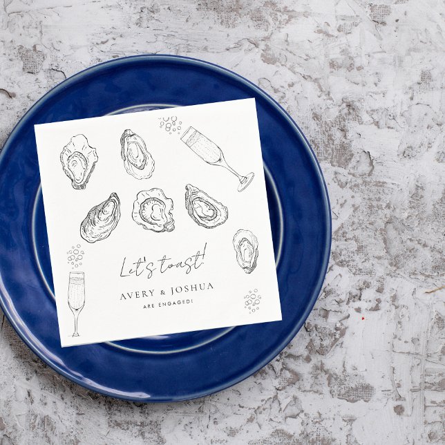 Drawn Champagne & Oysters Roast Engagement Party Napkins (Creator Uploaded)