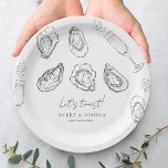 Drawn Champagne & Oysters Roast Engagement Party Paper Plates<br><div class="desc">Celebrate your engagement with these elegant paper plates,  featuring drawn champagne,  oysters and editable details. Easily add your own details by clicking on the "personalize" option.</div>