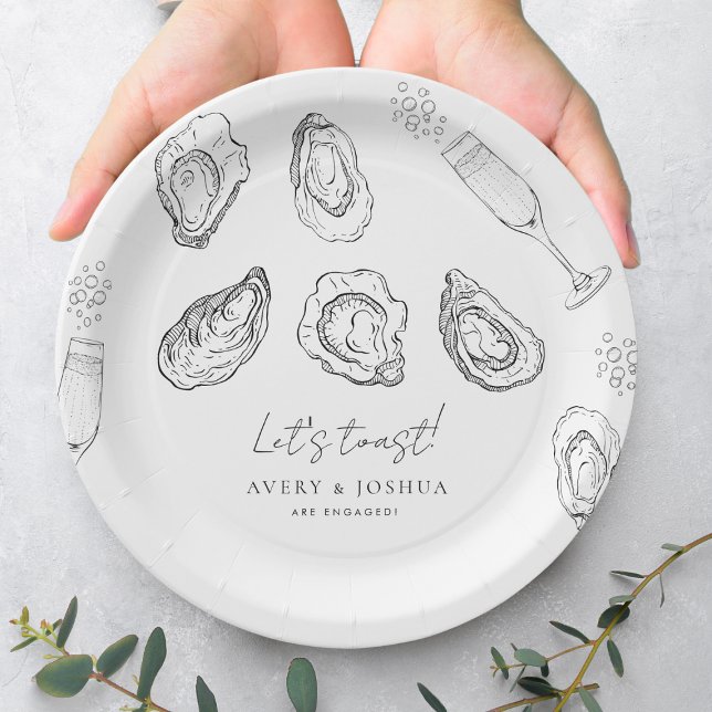 Drawn Champagne & Oysters Roast Engagement Party Paper Plates (Creator Uploaded)