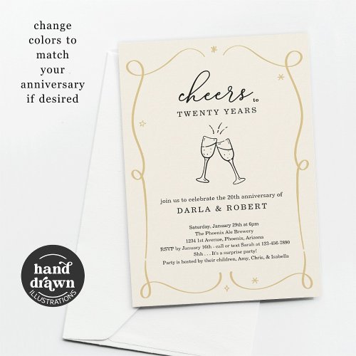 Drawn Cheers Any Year Wedding Anniversary Party