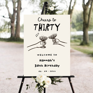 Drawn Cheers to 30 Years Birthday Welcome Sign