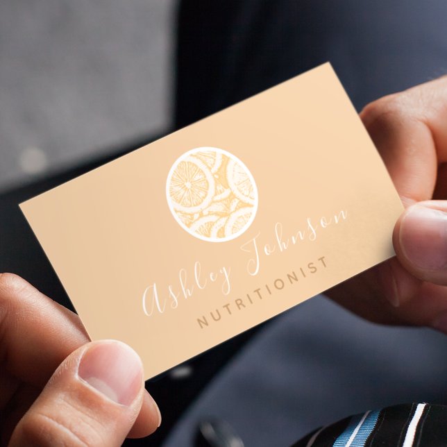 Drawn Citrus Icon Pretty Calligraphy Nutritionist Business Card (Creator Uploaded)
